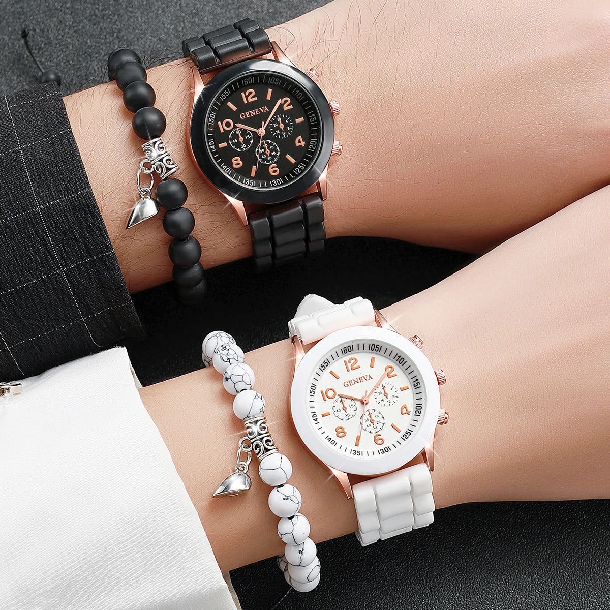 Couple Watch Bracelet Geneva Silicone Quartz Wristwatch Matching Qme