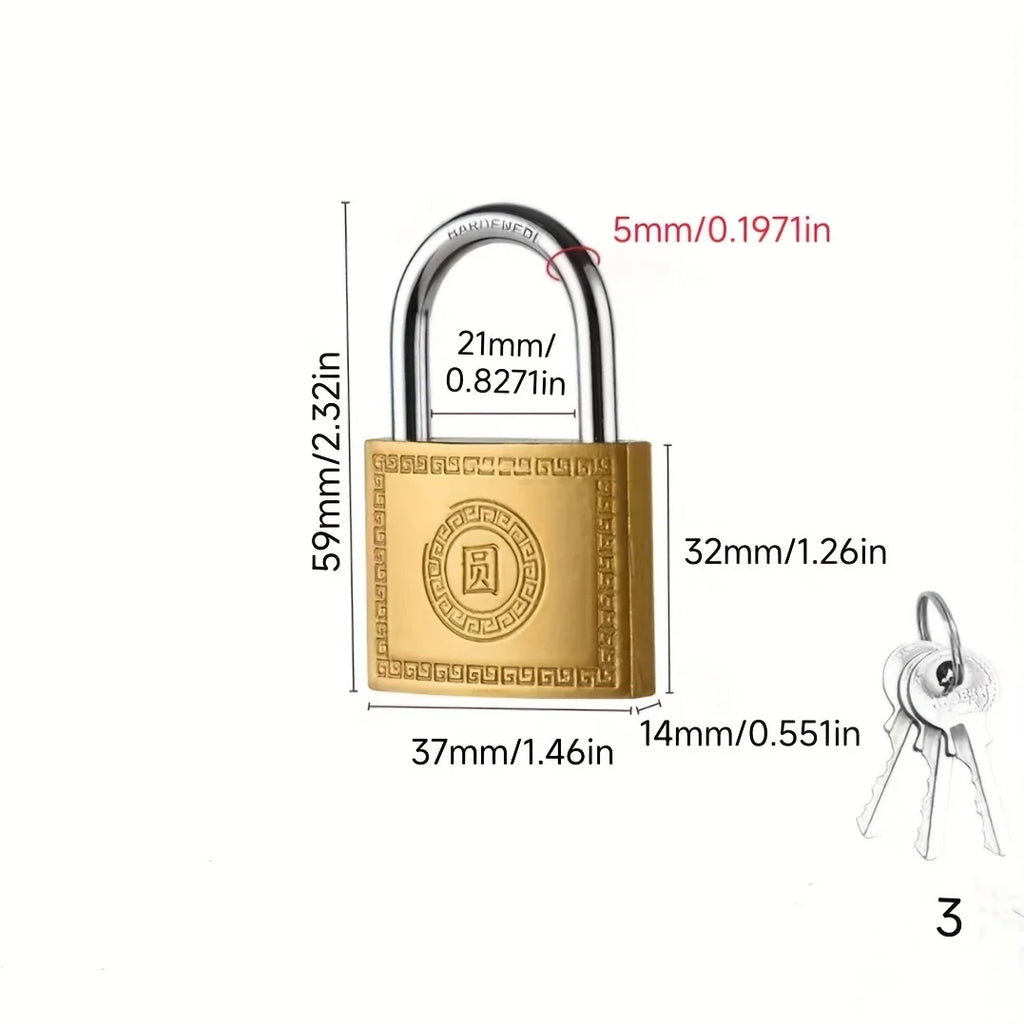 Vintage Brass Padlock, Heavy Duty Security Lock With 2 Keys, Anti-Rust, Multi-Size Options For Door, Cabinet, Luggage Qme