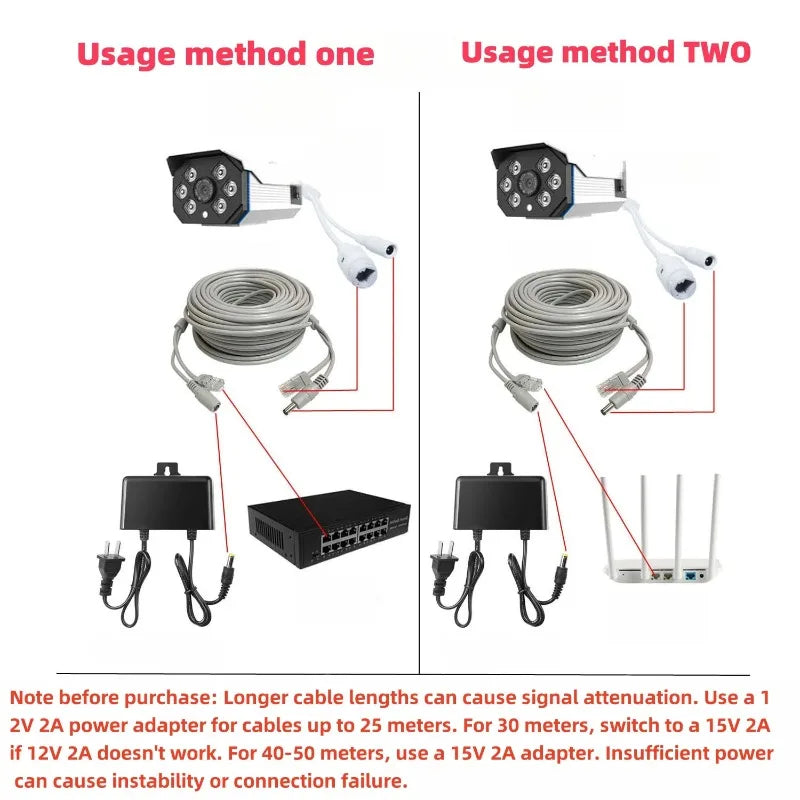 PoE + DC Power Extension Cable 10M Cat5e CCA for IP Camera CCTV NVR System Outdoor Power Supply Cord Wire Plug Qme