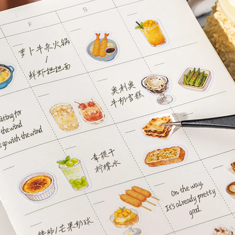 2 Books Warm Tone Food Stickers Multi‑Purpose Decorative Stickers, Assorted Patterns, Ideal for Scrapbooking Foodie CraftS Qme