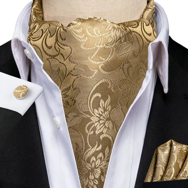 Men's Ascots Fashion Luxury Floral Cravat Cufflinks Handkerchiefs Qme LDAS1109