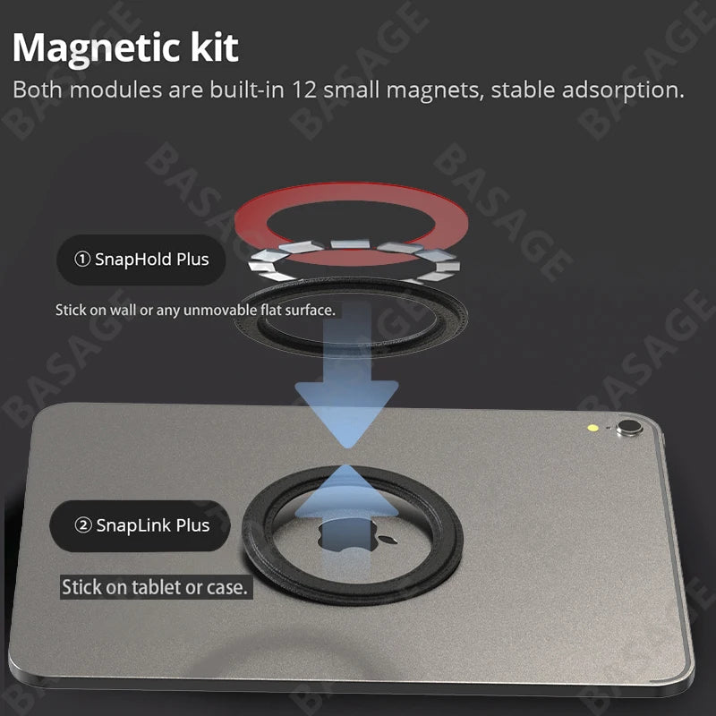 Magnetic Tablet Wall Mount，iPad Holder Mount，Cradle Magnet for iPad, SnapHold Magnetic Sticker for Home,Office,Fridge Qme