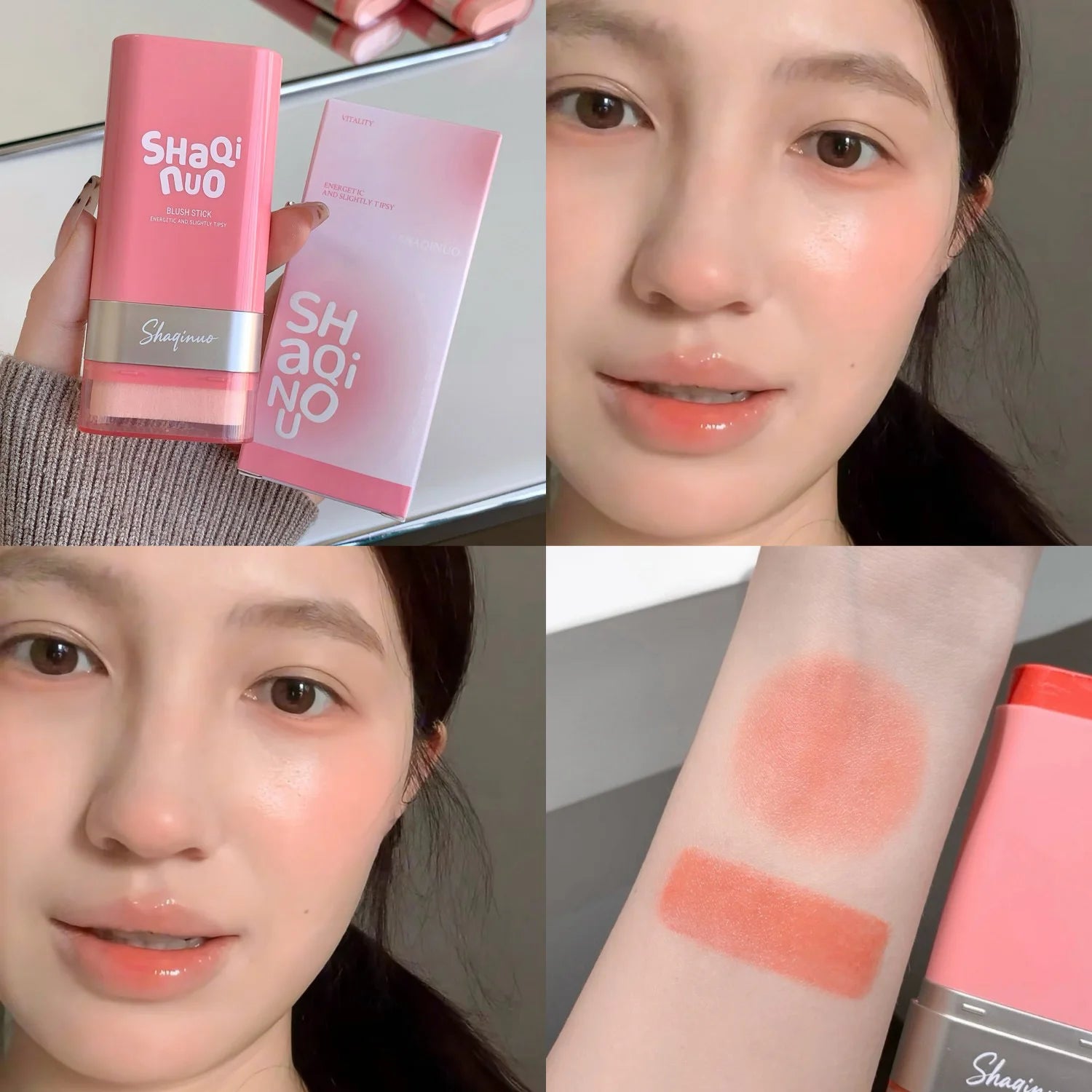 SHAQINUO Large-capacity High Color Rotating Blush Cream Stick 13g Moisturing Natural Long-lasting Waterproof Non-Removing Blush Qme S9127-4