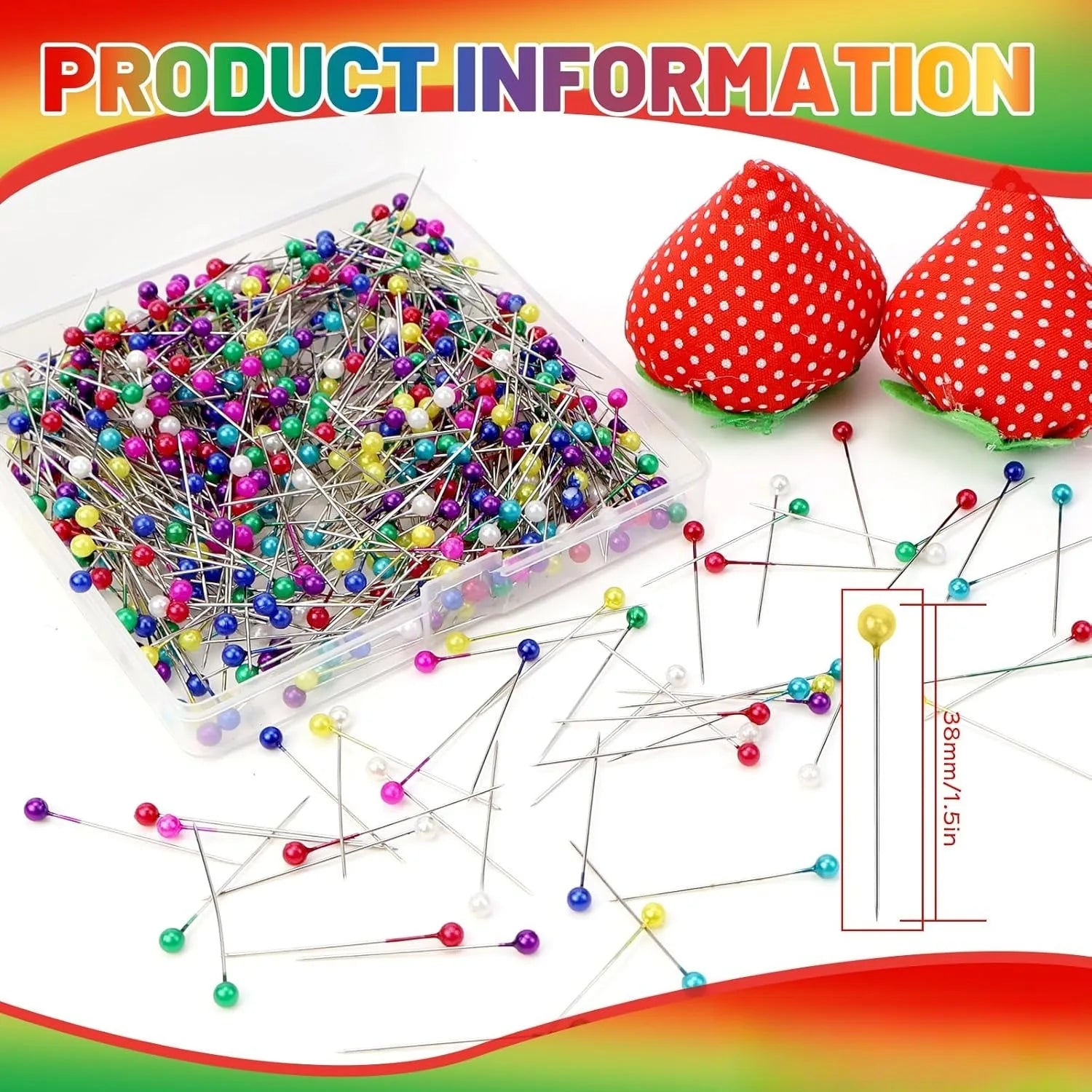 600pcs 38mm Head Sewing Pins, Colored Stainless Steel Pins, Used for Fabrics, Jewelry, and Sewing Projects Qme