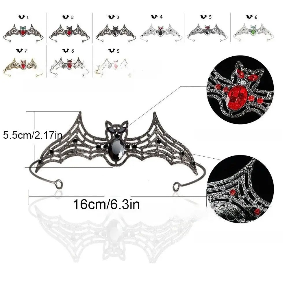 Simple Metal Halloween Bat Hairband Sparkling Multicolor Rhinestone Crowns Cosplay Props Dark Halloween Tiara Ladies Qme