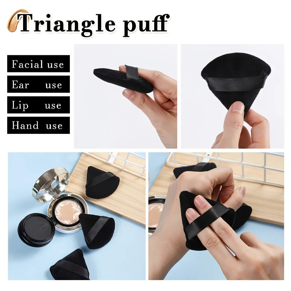 Triangular Makeup Sponge, Setting Powder Puff, Fan-Shaped Powder Puff, Finger Pad Powder Puff, Reusable Soft Plush Powder Puff Qme
