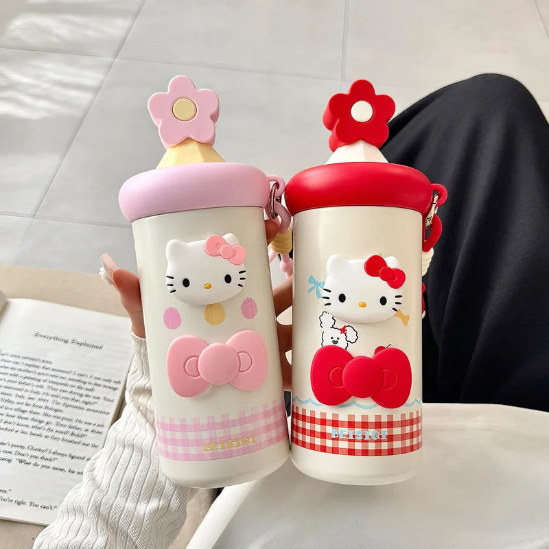 New Hello Kitty Insulated Cup Cute, Large-Capacity Straw Cup Stylish, Portable Travel Cup for Girls and Students Qme