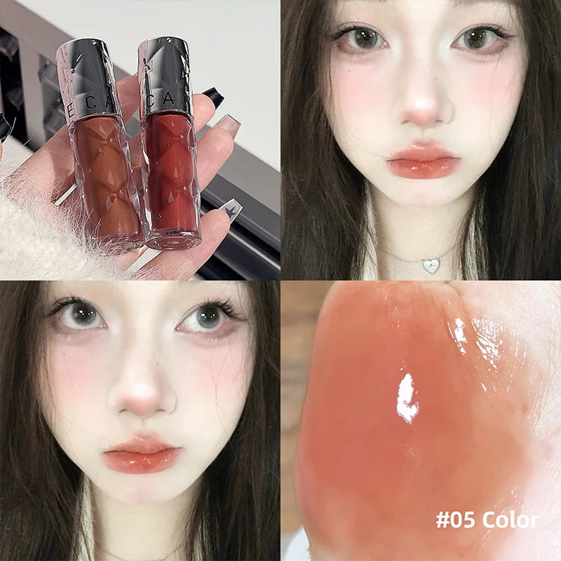 CACE Hydrating Crystal Lip Gloss Easy to Fade Mirror Water Glazed Lipgloss Long Lasting Moisturizing Gloss Lip Tint Cosmetics Qme 05