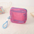 Mesh Square Cosmetic Bag Women Portable Earphones Lipstick Sanitary Napkins Storage Pouch Small Makeup Zipper Bags Qme Pink 12x12x6cm