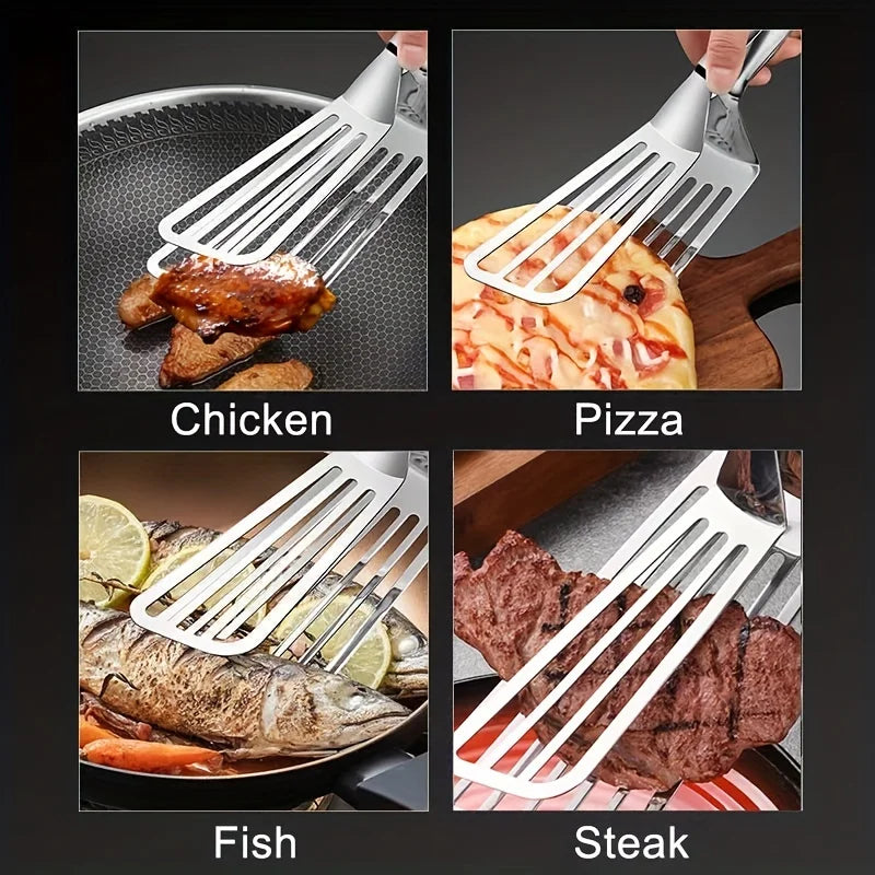 1pc Heavy-Duty Commercial & Home Kitchen Use - Stainless Steel Construction, Non-Slip Grip - Dual-Sided Spatula Qme