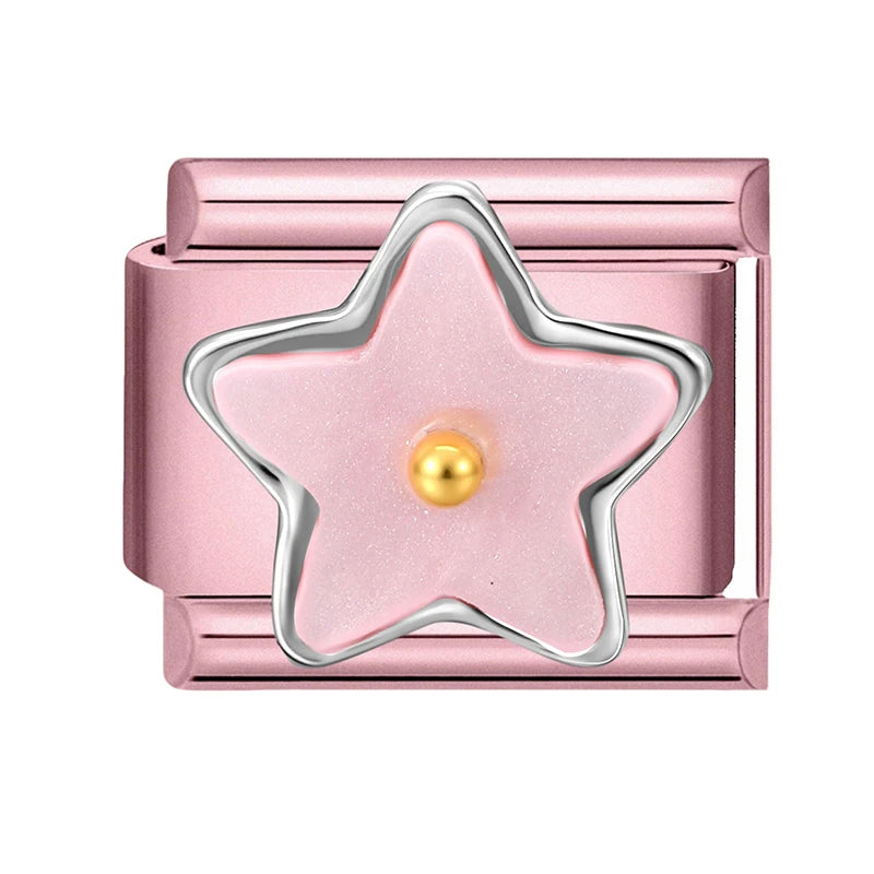 2025 Women Zircon Moon Pearl Stars Heart Butterfly Bow Pendant Italian Charm Links Fit 9mm Stainless Steel Bracelet DIY Making Qme Style 5