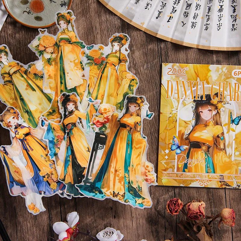 6 Sheet Chinese style Cartoon Characters Stickers Package Scrapbooking Office Aesthetic Decorative School Stationery Supplies Qme