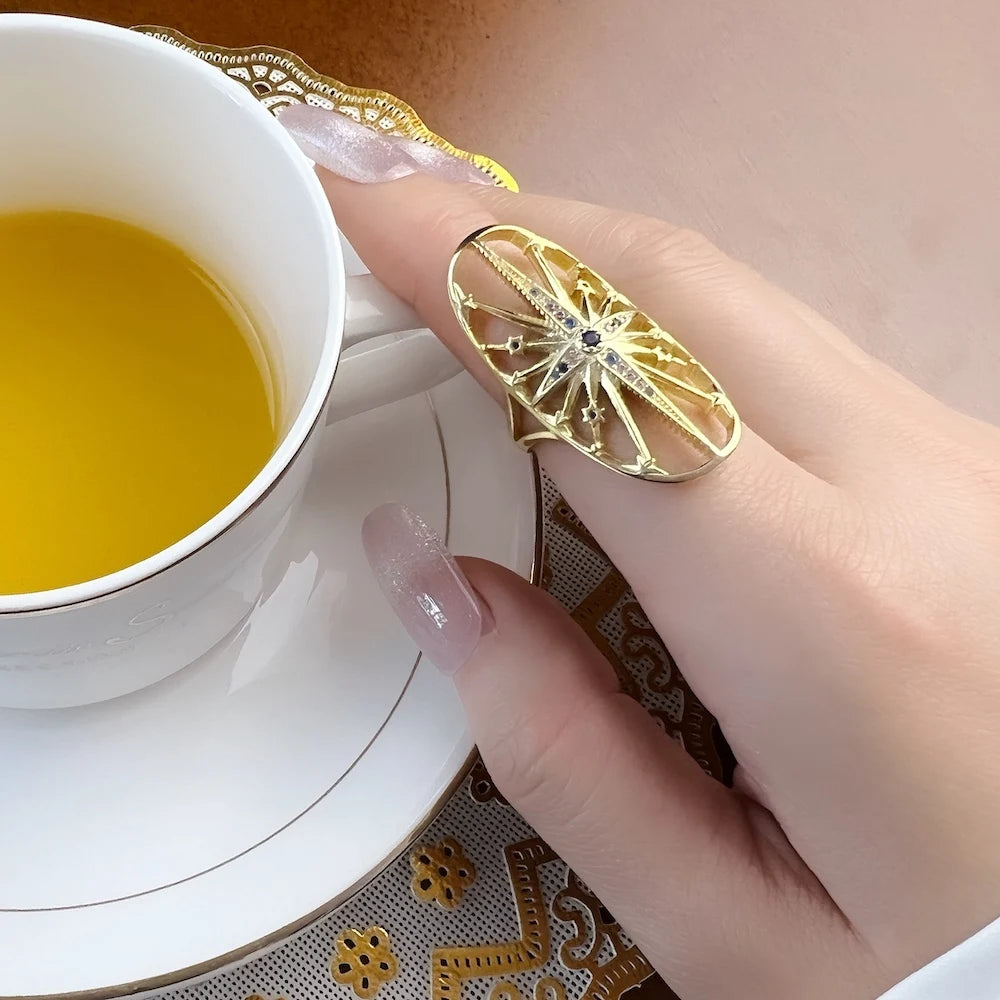 Ring Royalty Star Magical Boho Look Fine Jewerly Vintage Gift For Women In 925 Sterling Silver Qme