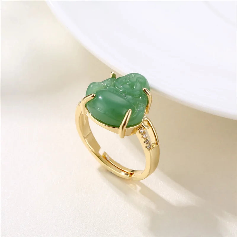 Maitreya Buddha Natural Jade Ring Tunable Religious Blessing Ring for Men and Women Buddhist Fashion Jewelry Accessories Gifts Qme