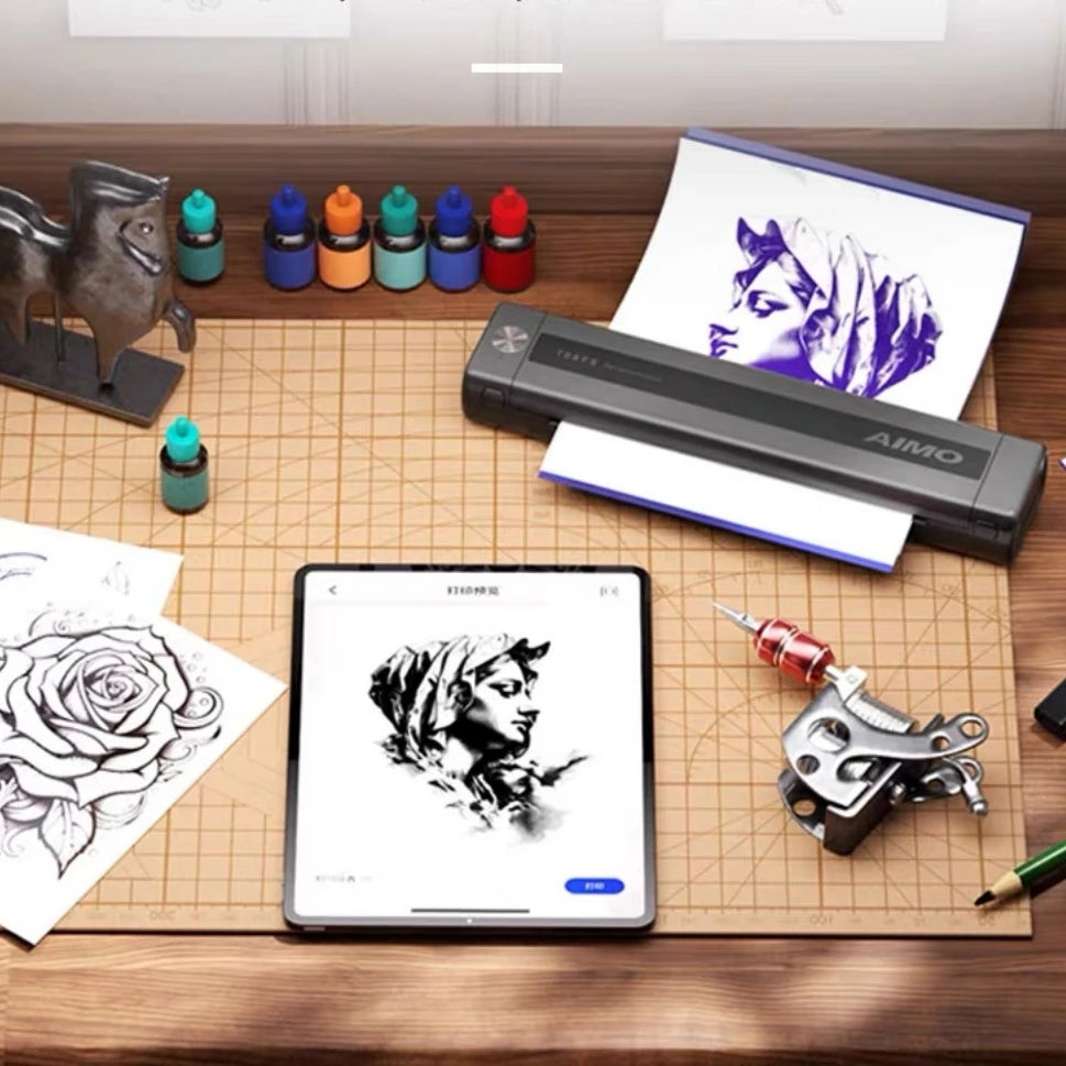 AIMO Tattoo Stencil Printer Thermal Wireless Tattoo Transfer Kit Machine with Transfer Paper Compatible with Smartphone & PC Qme