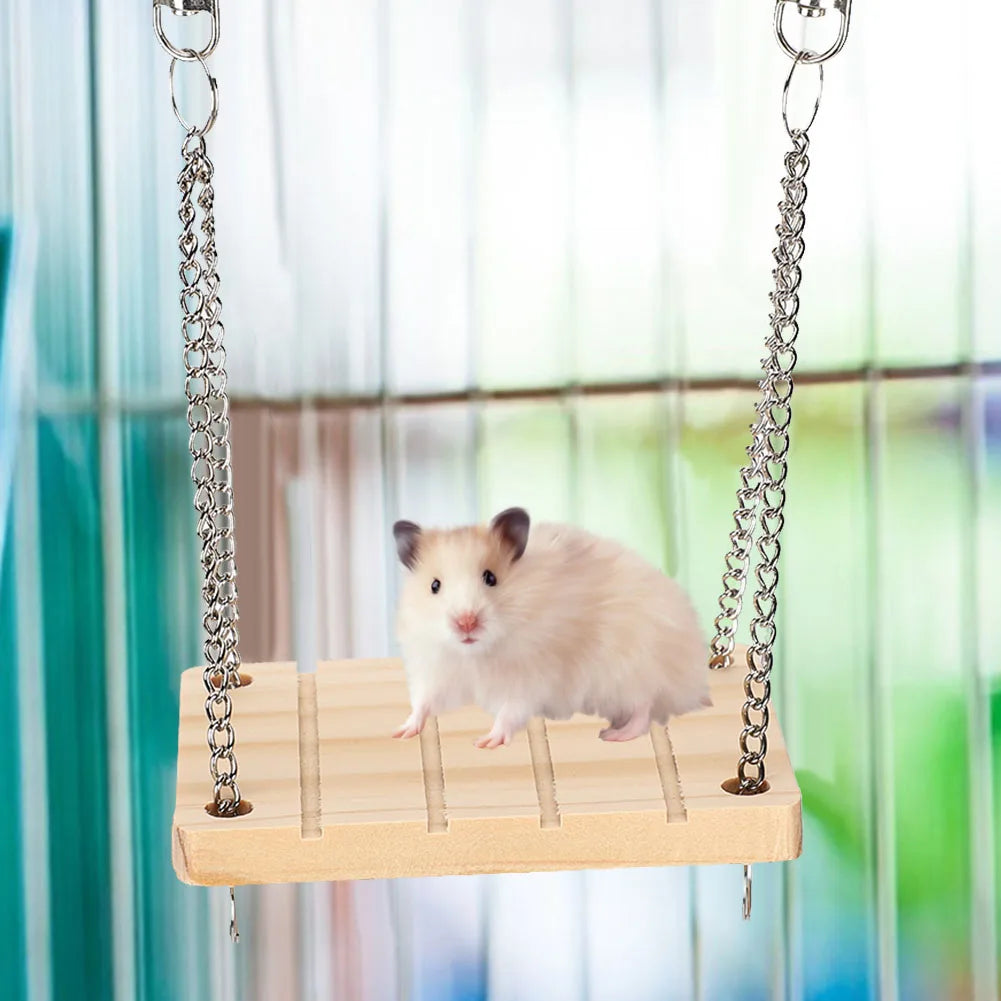 Wooden Hamster Swing Hammock Hanging Cage Toy Small Pet Exercise Bed for Hamster Gerbil Mouse Cage Accessories Chew Molar Toy Qme