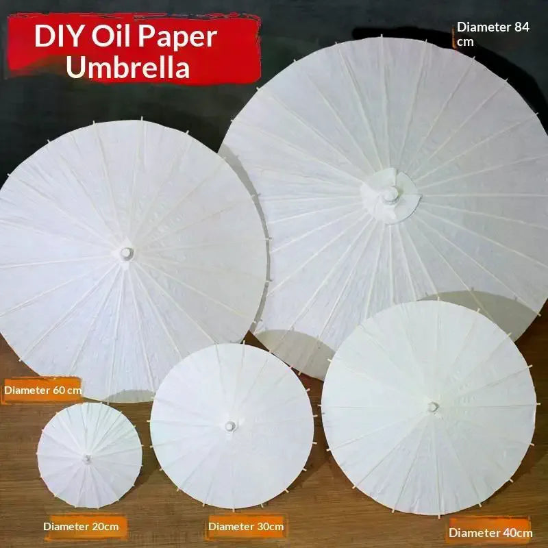 20/30/40/60/84CM Paper Umbrella Blank DIY Handmade Painting Supplies Long-handle Blank Photography Prop Qme