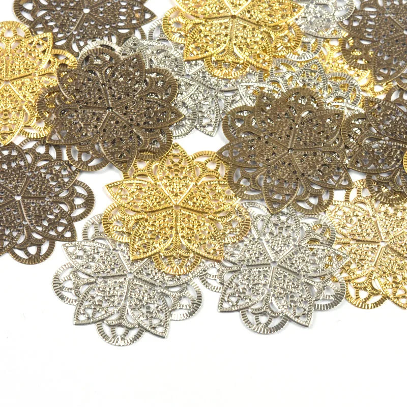 3Colors Flowers Filigree Wraps Connectors For Making DIY Jewelry Accessories Findings Scrapbook Home Decor Metal Crafts Supplies Qme