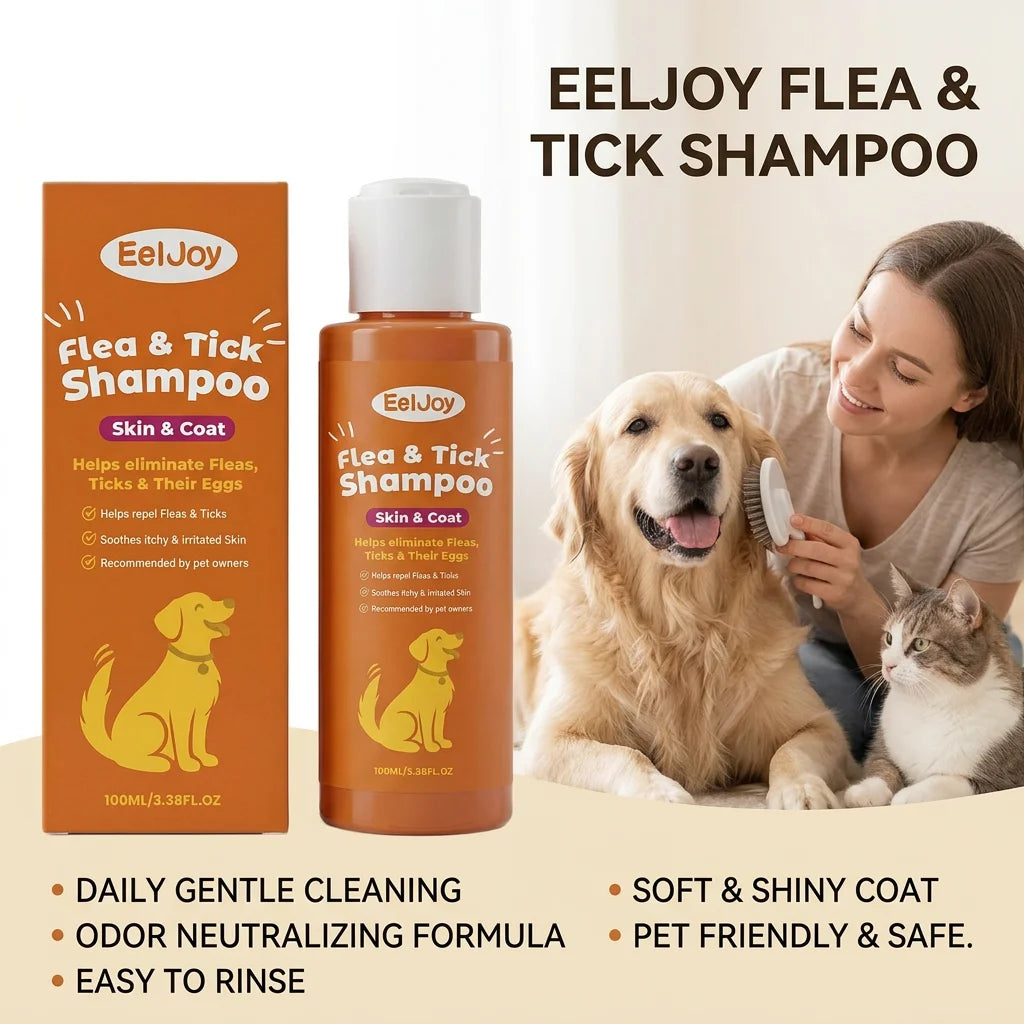 Dog Flea & Tick Shampoo Moisturizing Eliminating Fleas Relieve Itching Soothing Skin Long Lasting Fragrance Pet Grooming Shampoo Qme