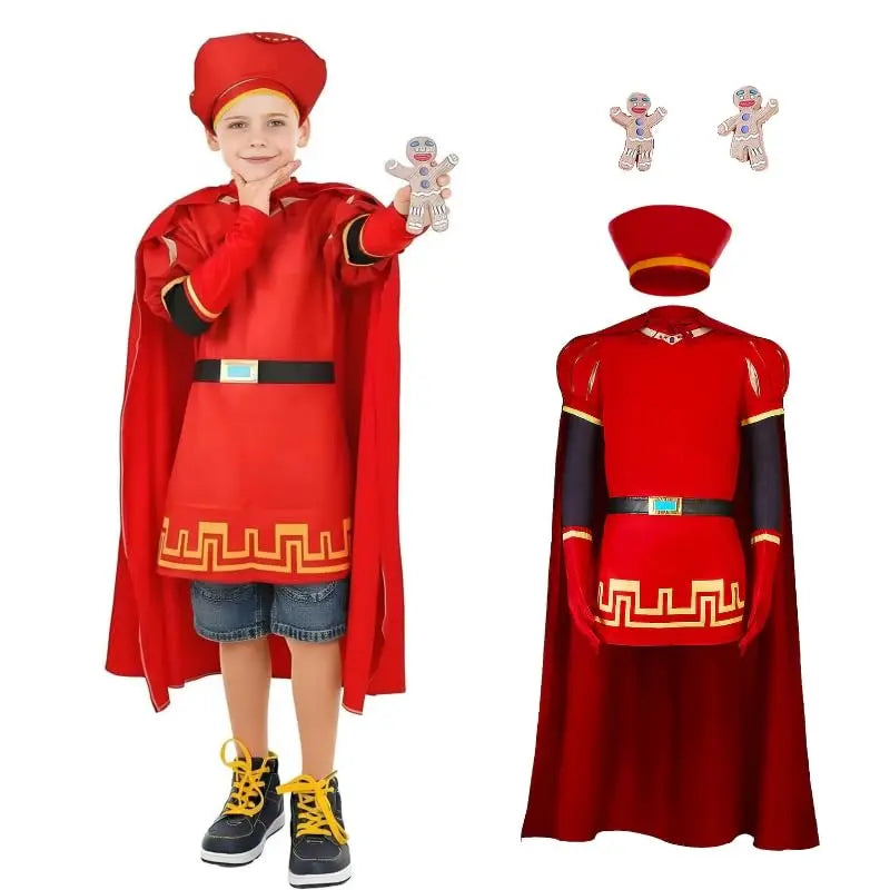 Boys Lord Farquaad Costumes King Outfits Halloween Evil King Robe Cloak Red Top Hat Anime Cosplay Party Dress Up Qme Red 140cm