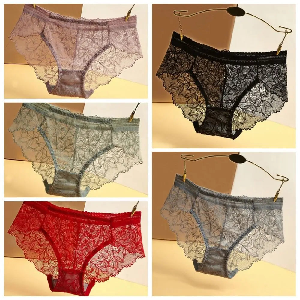 Breathable Low Waist Women's Panties Mesh Hollow Out Lace Briefs Qme
