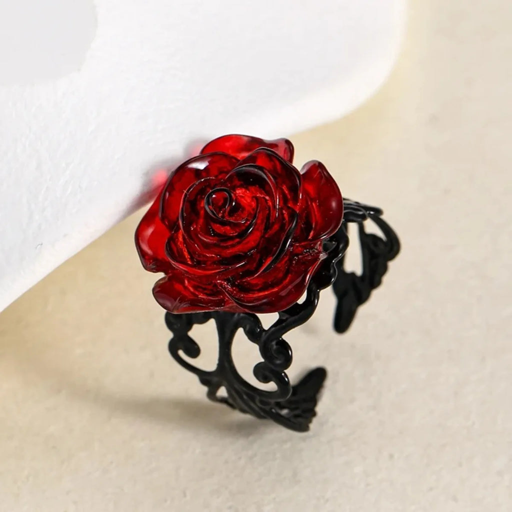 Charm New Fashion Red Rose Rings Adjustable Hollow Rings for Women Witch Vintage Halloween Cool Girl Gift Party Jewelry Gift Qme