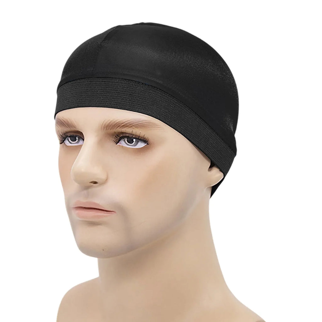 Elasticity Baotou Cap Hair Bands Men's and Women's Fashion Solid Silk Breathable Bottom Wig Cap Pirate Hat Headband Turban Qme Black One Size