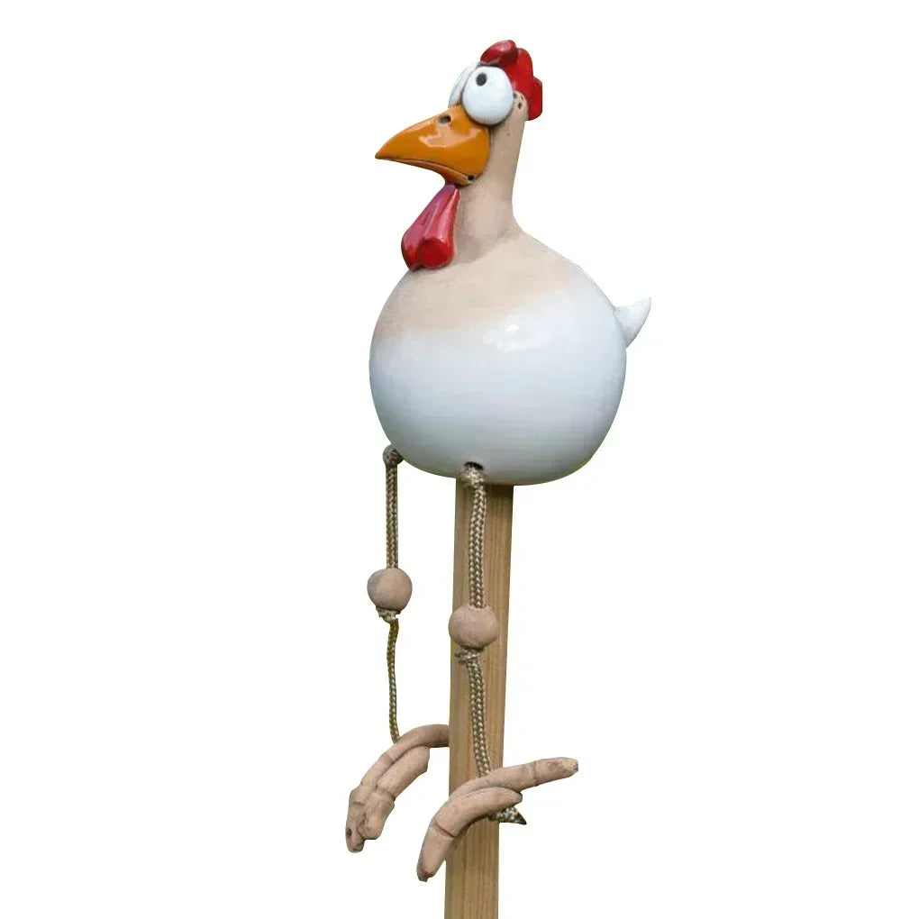 Resin Crafts Statues Funny Big Eyed Chicken Statue Long Foot Hen Qme White