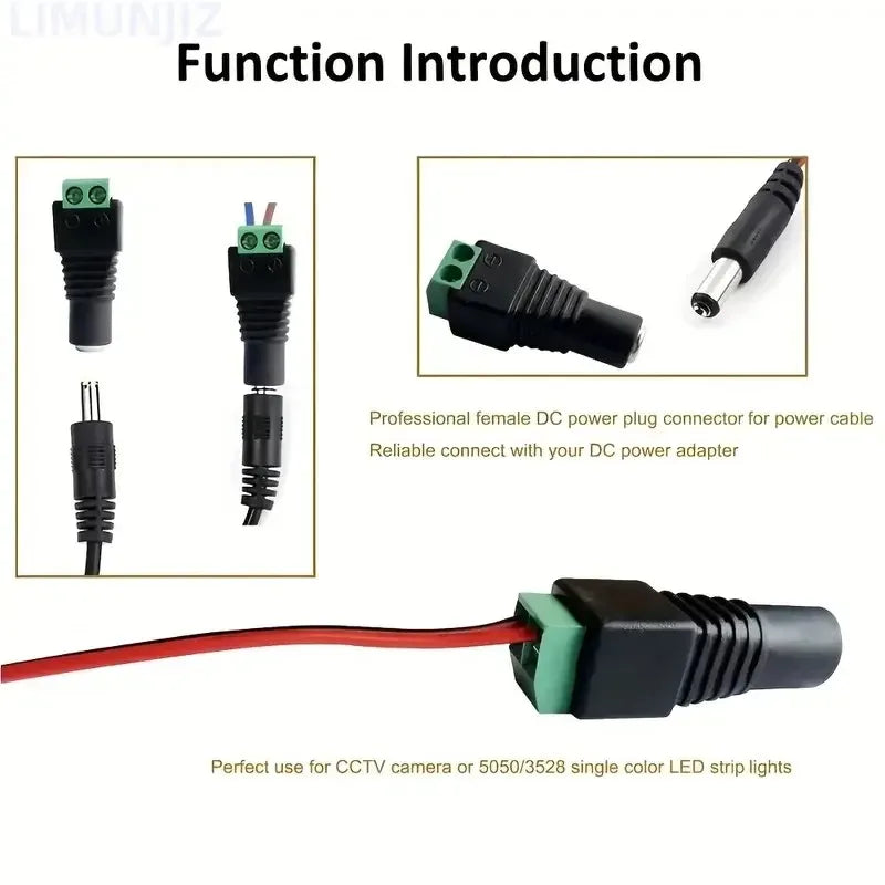 50PCS DC 5.5*2.1mm Female to Green Terminal Power Adapter No Soldering DC Connector for CCTV Camera Qme