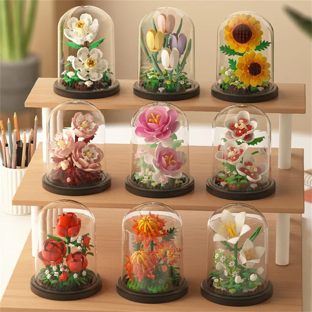 Eternal Flower Bouquet Bonsai Potted Plant Micro Building Blocks Model Home Decoration Puzzle Toys Kids Birthday Christmas Gifts Qme