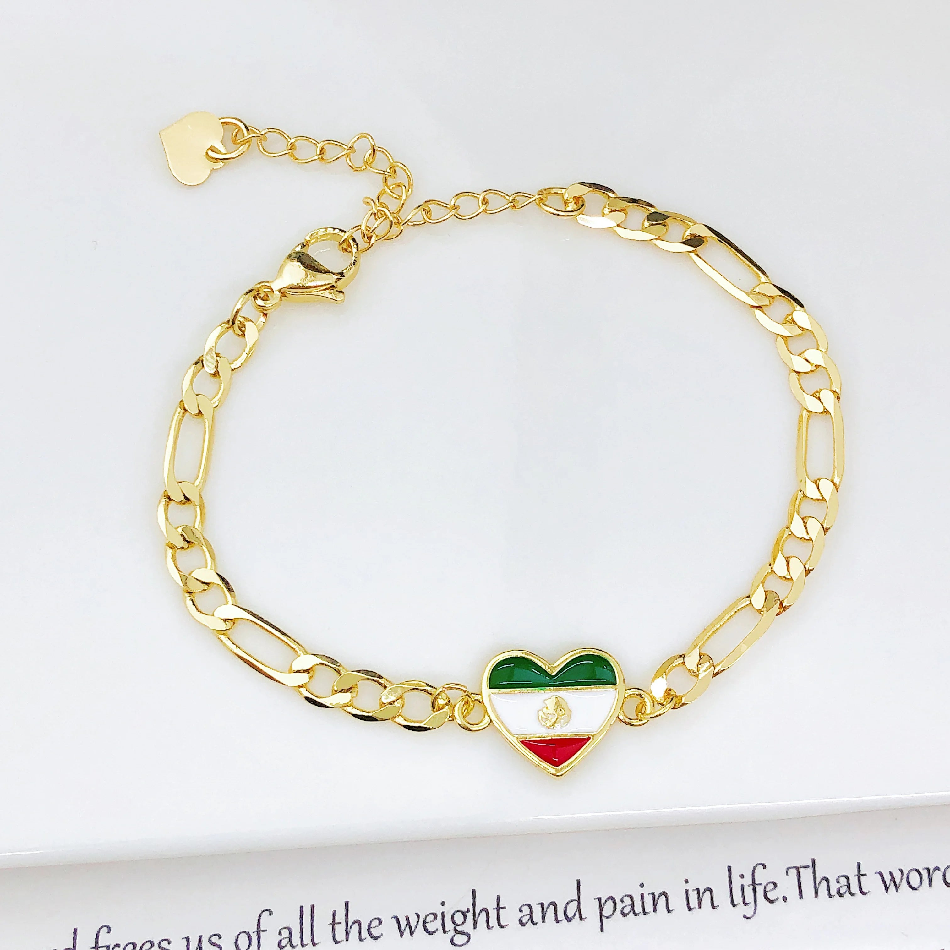 Adjustable Enamel Art Gold Plated Venezuela Colombia Flag Figaro Chain Bracelet for Men Women Holiday Anniversary Jewelry Gift Qme 6
