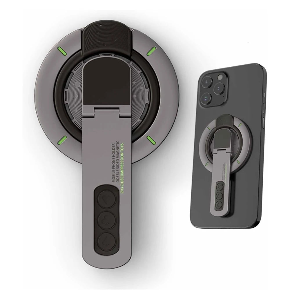 Aluminum Double-Sided Magnetic Phone Holder Ring Stand For iPhone Samsung Xiaomi Huawei 360 Rotation Magnetic Ring Phone Stand Qme Black