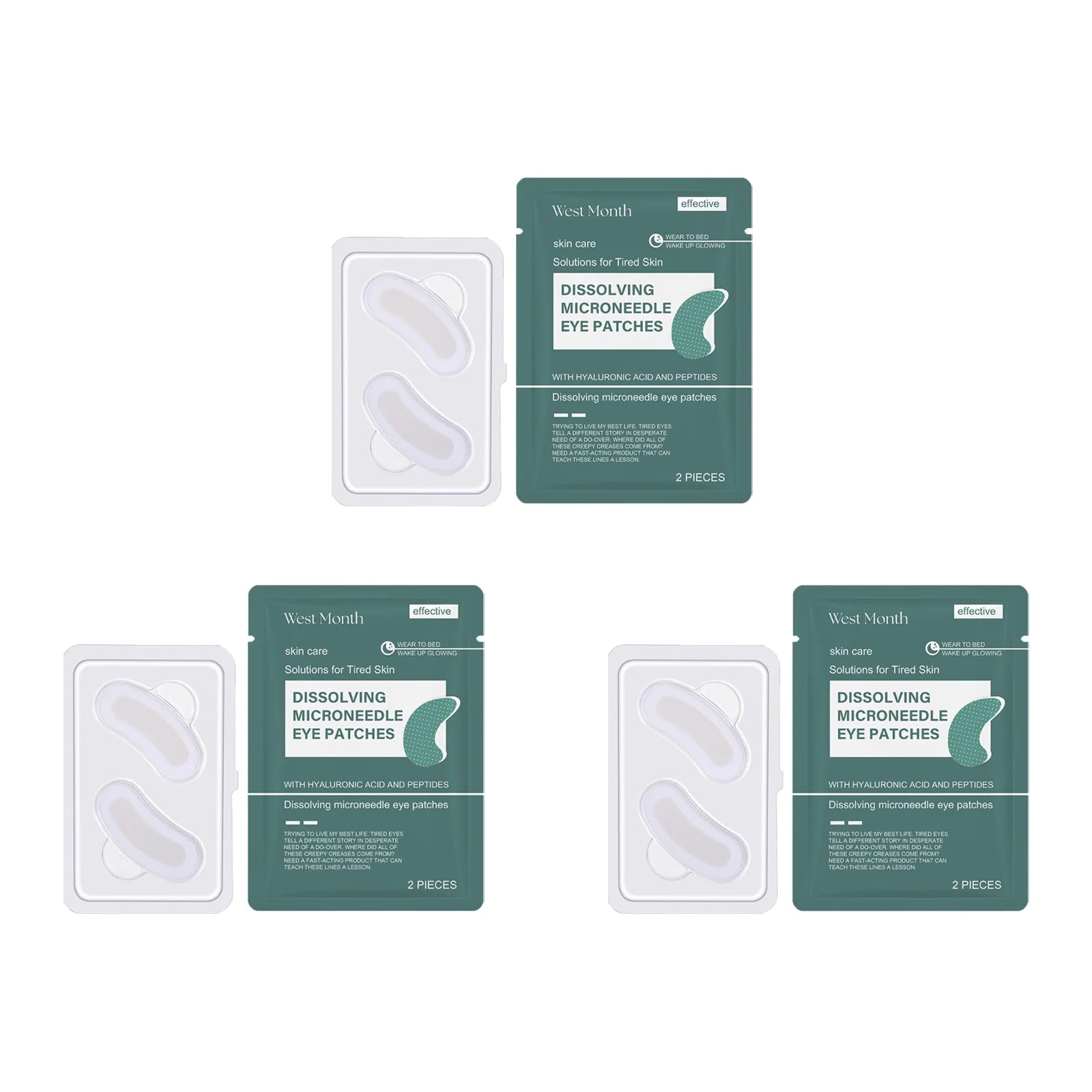 0.25mm Hyaluronic Acid Dissolving Microneedle Eye Patches Hydrogel Eye Mask for Wrinkles Dark Circles Puffiness Anti-Aging Qme 6pieces