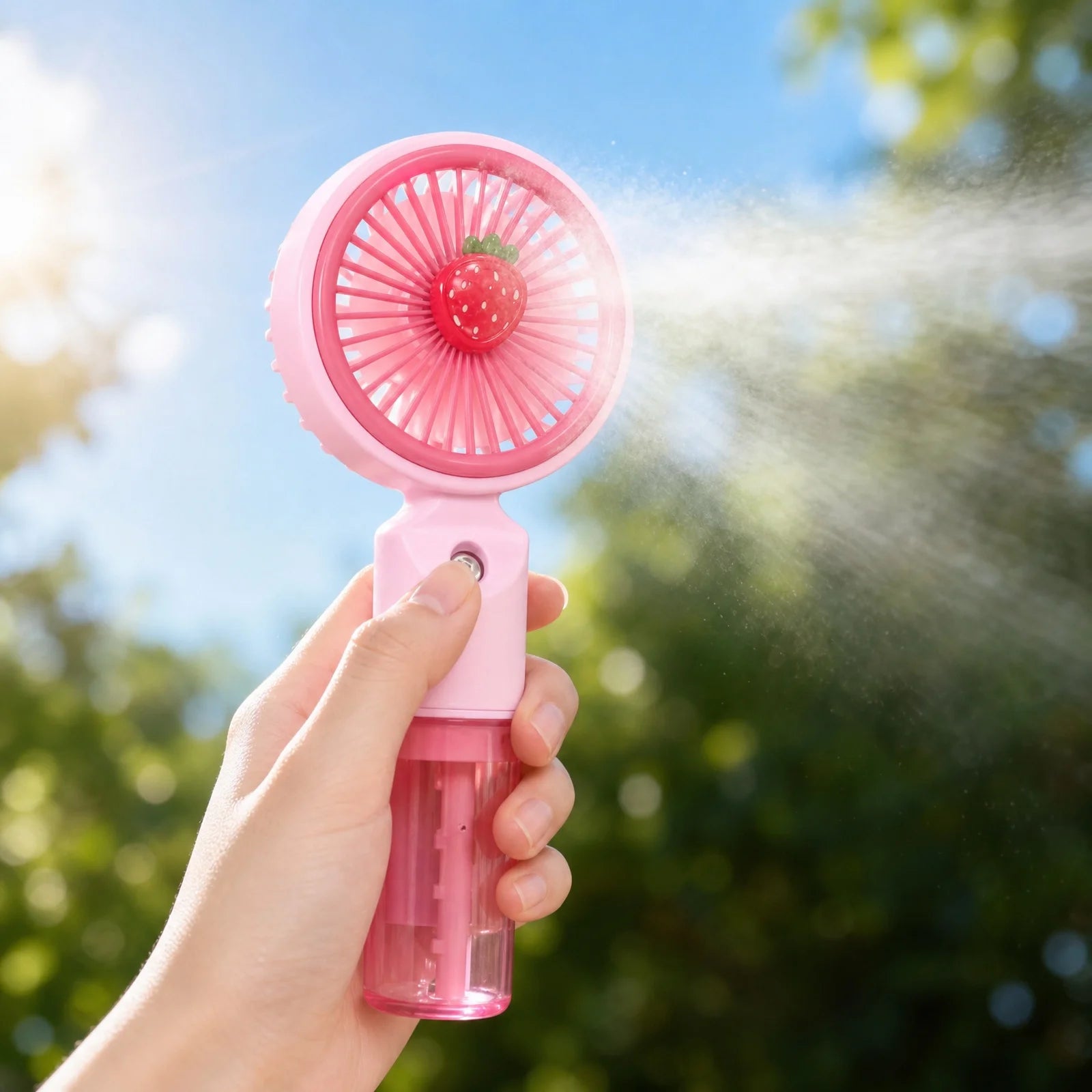 Cute Cartoon Fruit Handheld Spray Fan with 3 Speed Settings Perfect for Outdoor Travel Protable Mini Summer Daily Use Fan Qme