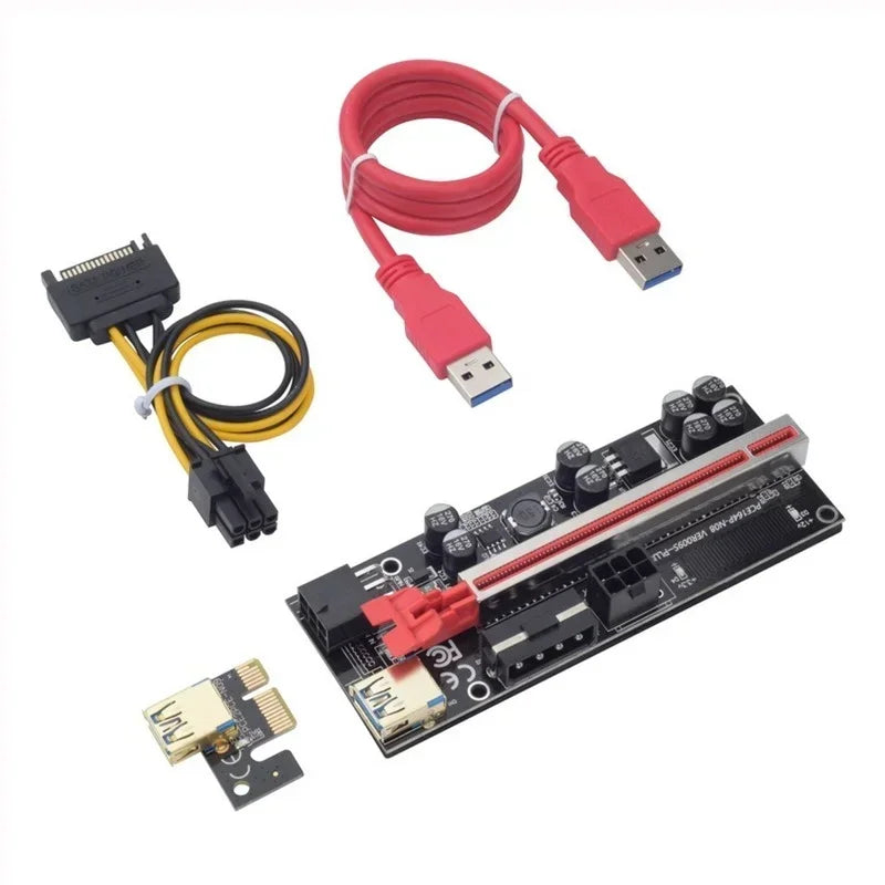 NEW VER009S Plus PCI-E Riser Card 009S Plus PCIE X1 to X16 4Pin 6Pin Power 60CM USB 3.0 Cable for Graphics Card GPU Miner Mining Qme