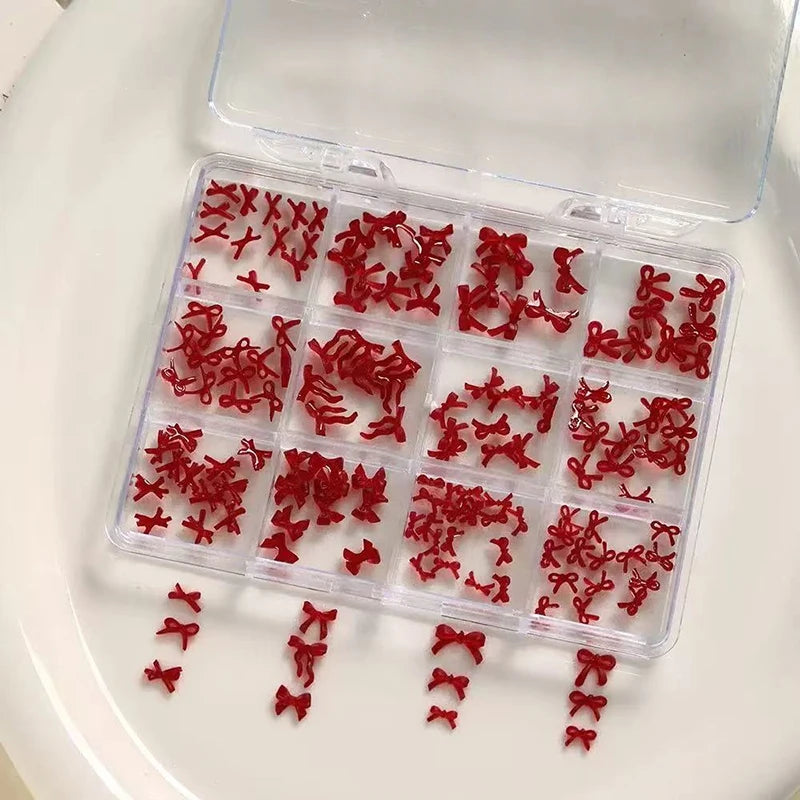 12-compartment Mini Bow Nail Art Tools Accessories Mixed Sizes Black Qme red