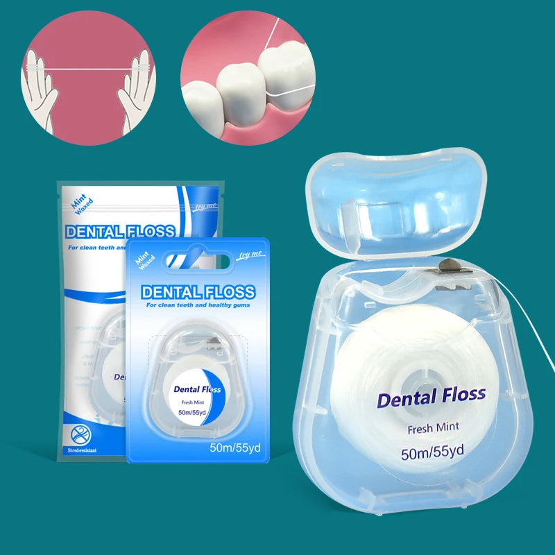 50m Portable Floss Care Picks Tooth Cleaning Tool Case Practical Qme