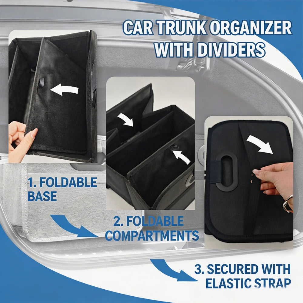 Oxford Fabric Foldable Car Trunk Cargo Bin Collapsible Vehicle Storage Box for SUV Sedan, Space Saving Organizer Qme