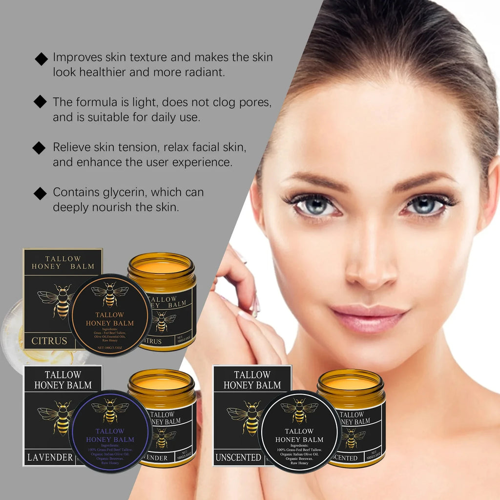 Organic Grass-Fed Beef Tallow Balm With Honey Soothen Nourishing Dry Skin Improves Elasticity Moisturizing Cream For Soft Smooth Qme