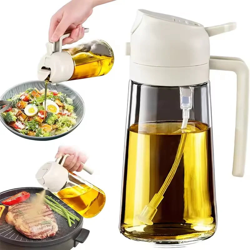 470 ml Oil Sprayer for Cooking, 2-in-1 Olive Oil Dispenser and Spray Bottle, Oil Spray with Stickers, Thick Glass Bottle Qme