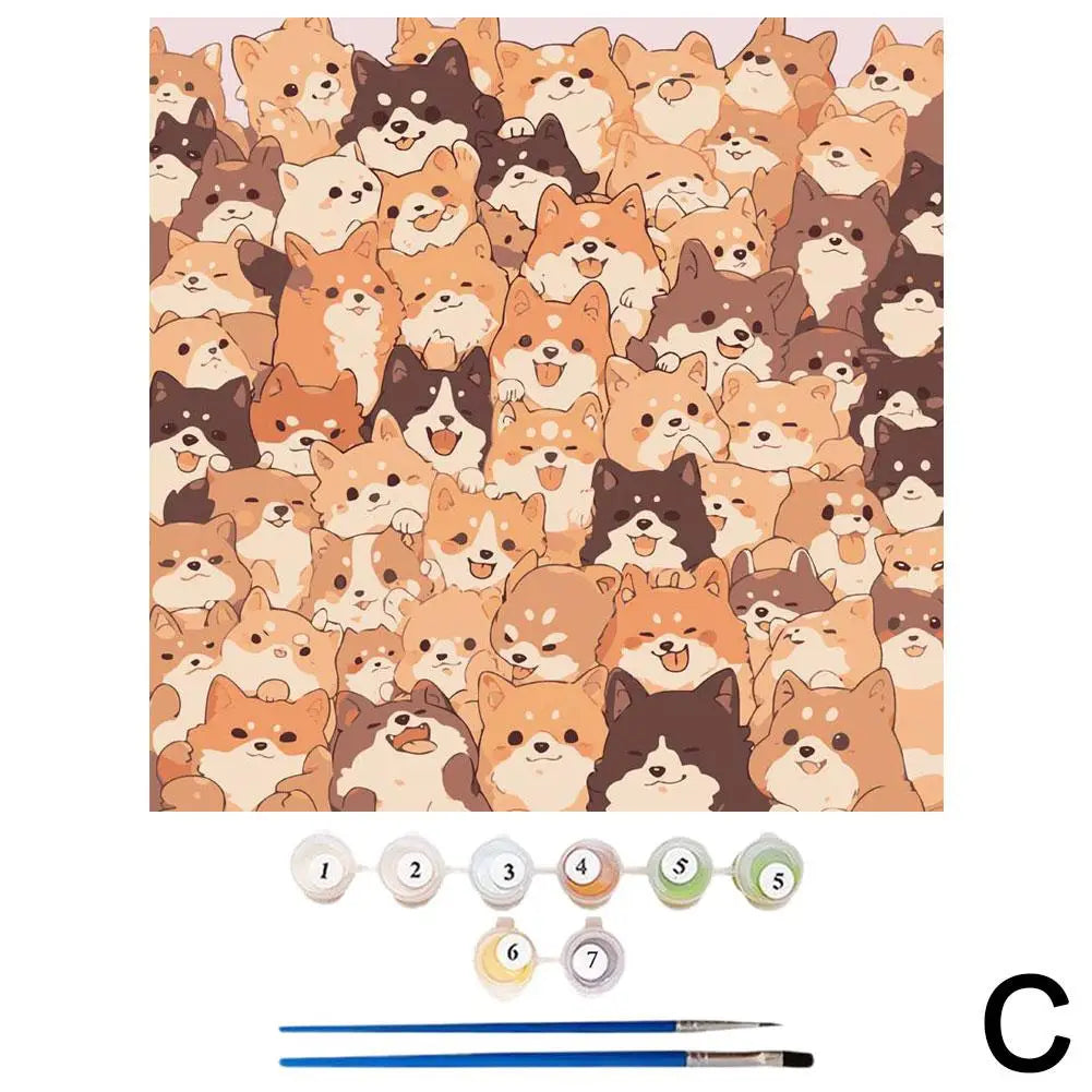 Creative Cute DIY Digital Oil Painting Cat Puppy Hand-painted Filled Oil Painting For Home Decoration Fill Oil Painting Qme C