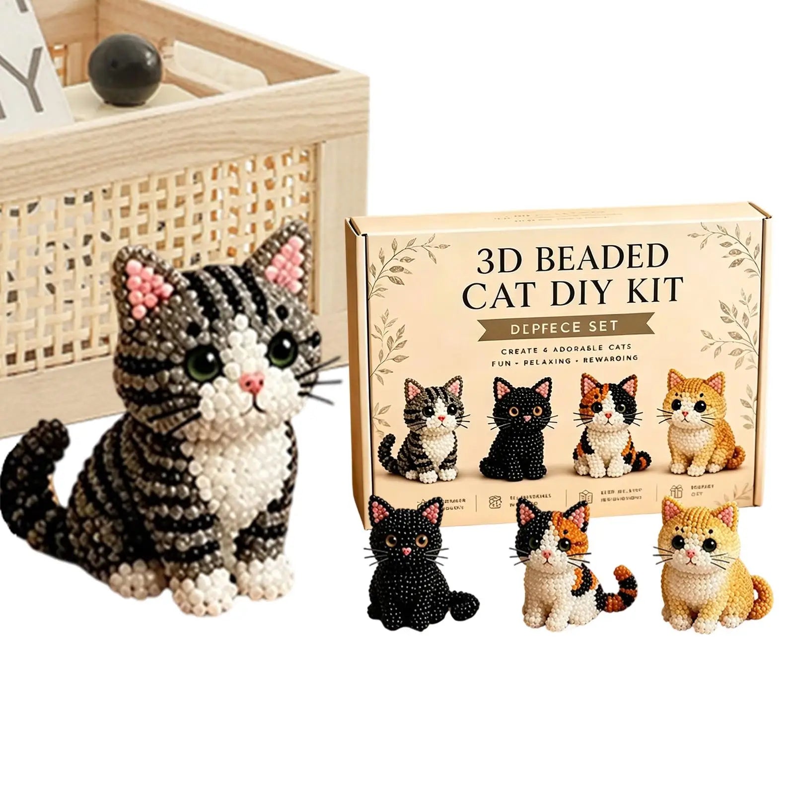 DIY Animal Beading Kit Cute Beginner-Friendly 3D Cat Funny Animal Beadwork Kit for Desk Decorations Bookshelf Decor Party Favors Qme