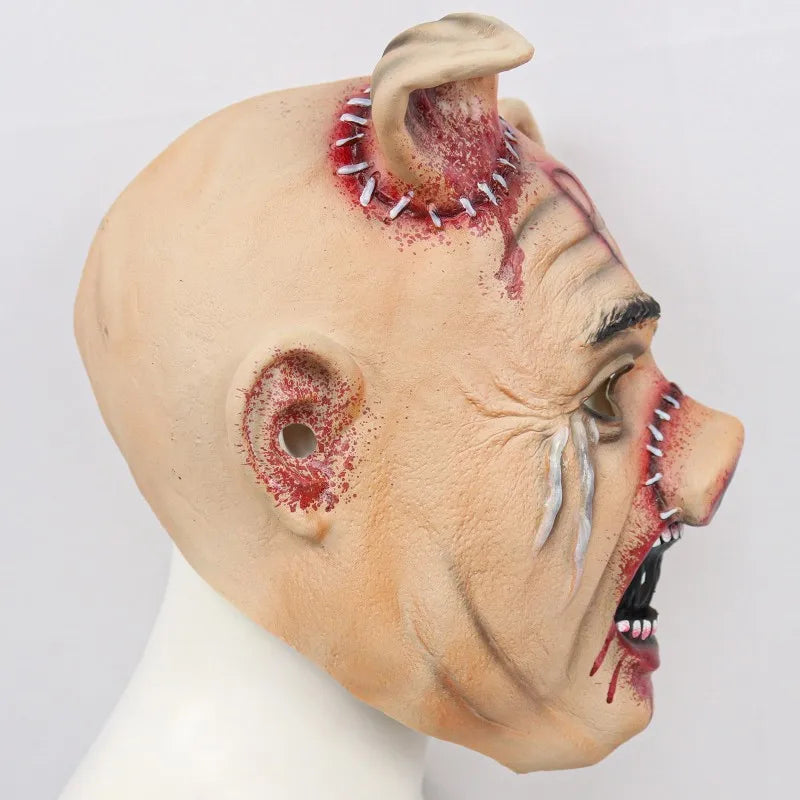 Horror Movie Texas Saw Cosplay Scary Cry Pig Latex Mask Terror Helmet Halloween Masquerade Party Carnival Prank Costume Prop Qme