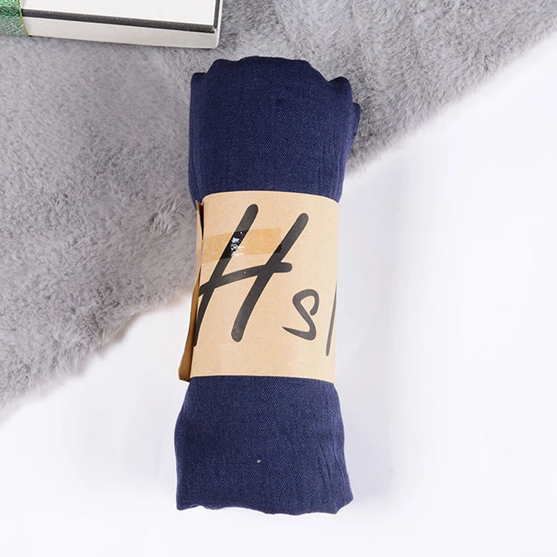 Women Native Windproof Scarf Shawls Wraps Solid Cotton Warm Scarves Qme Dark blue