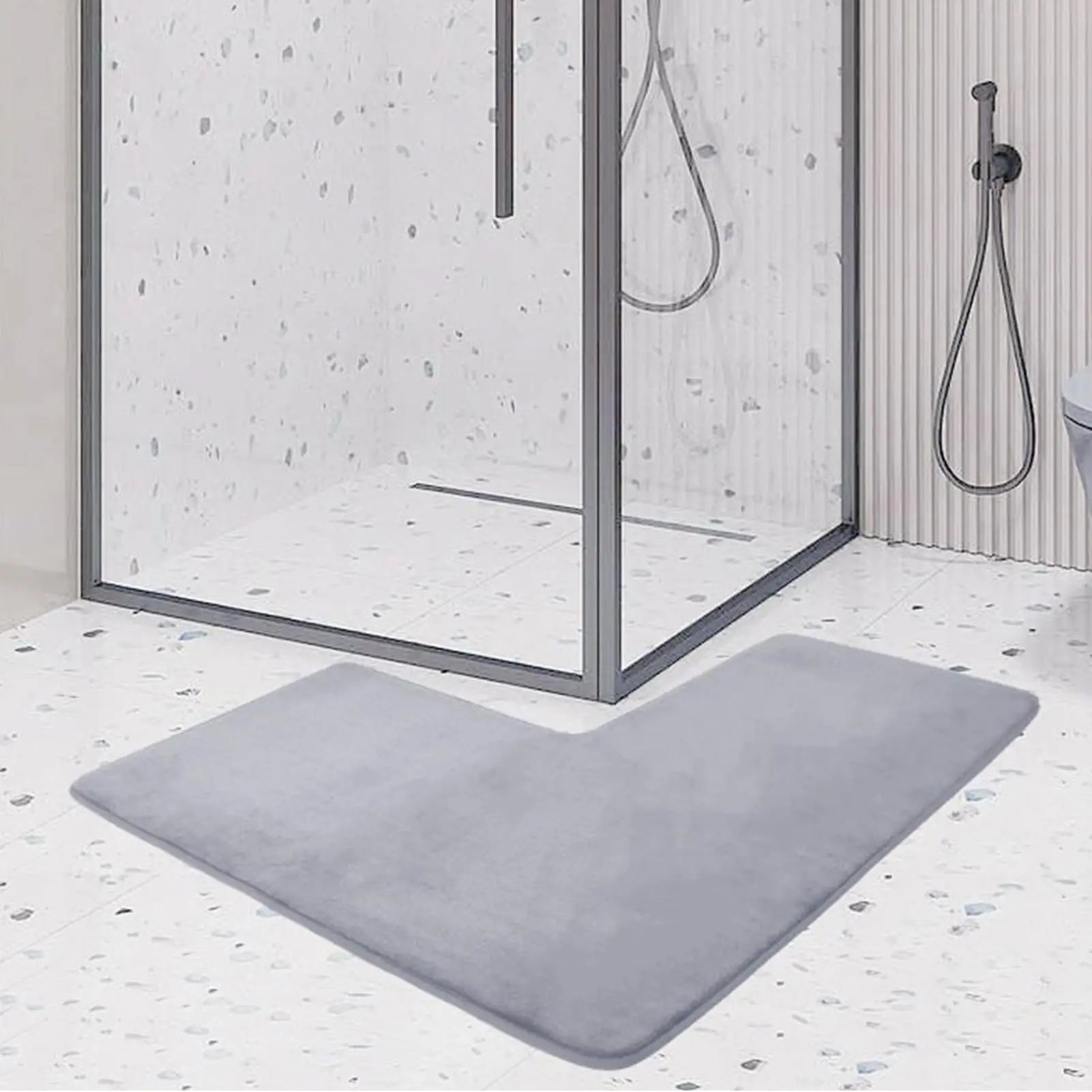 L Shaped Bath Mat Non Slip Soft Quick Dry Absorbent Bath Mat for Home Door Sink Floor Toilet Kitchen Indoor Outdoor Qme