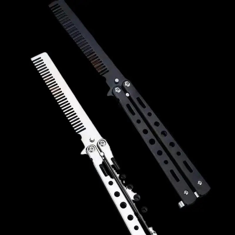Stainless Steel Foldable Butterfly Knife Comb Hairdressing Styling Qme