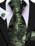Christmas Green Tie Set 3 Pieces Men Necktie Pocket Square Cufflinks Xmas Wedding Party Suit Accessories Gifts for Dad Boyfriend Qme BW-LDSN2005