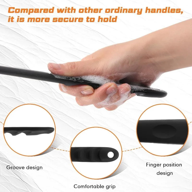 Silicone Scrubber Long Handle Double Sided Exfoliating Massage Qme