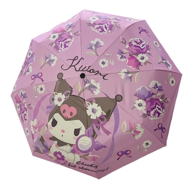 Hello Kitty Kuromi Cute 3-Fold Automatic Umbrella Dual-Purpose Sun and Rain Umbrella with UV Protection Qme