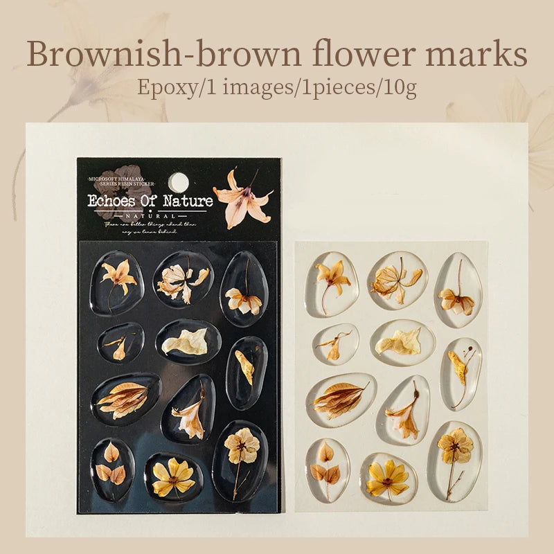 1 Sheet Pressed Dried Flower Theme 3D Clear Epoxy Decorative Stickers for DIY Craft, Scrapbook, Gift Wrapping, Birthday Present Qme 1